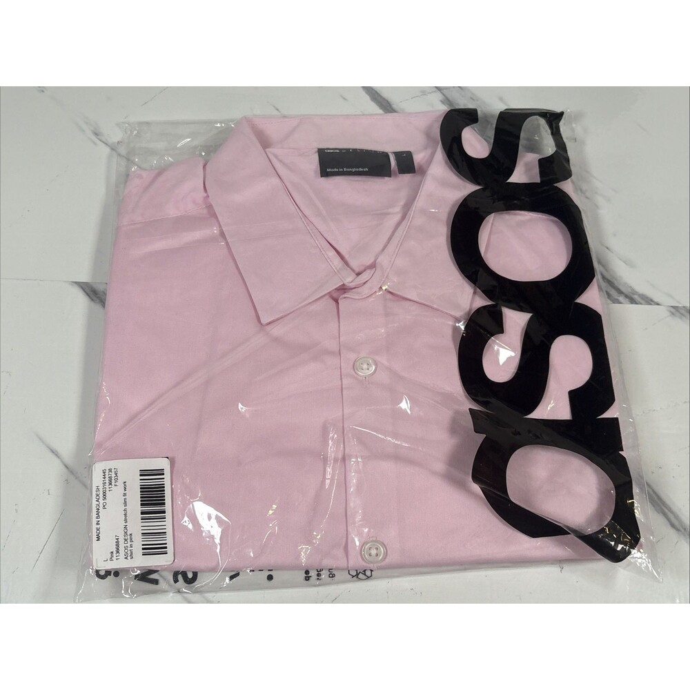 ASOS Design Stretch Slim Fit Shirt Long Sleeve Pink Size Large